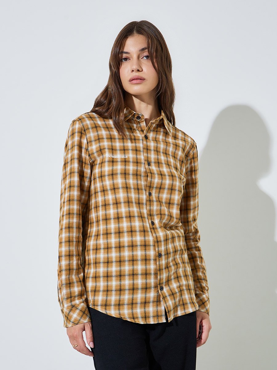 Mustard Plaid Longline Shirt