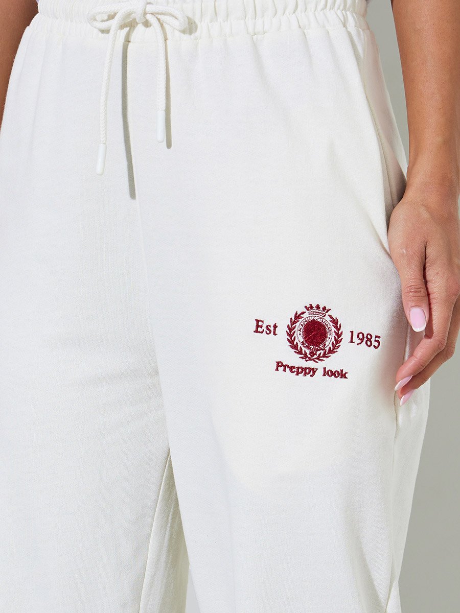 Off White Embroidered Wide leg Joggers