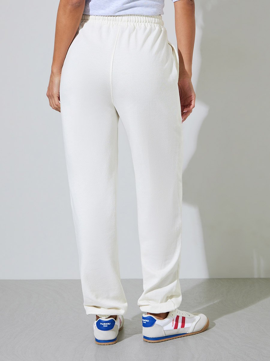 Off White Embroidered Wide leg Joggers