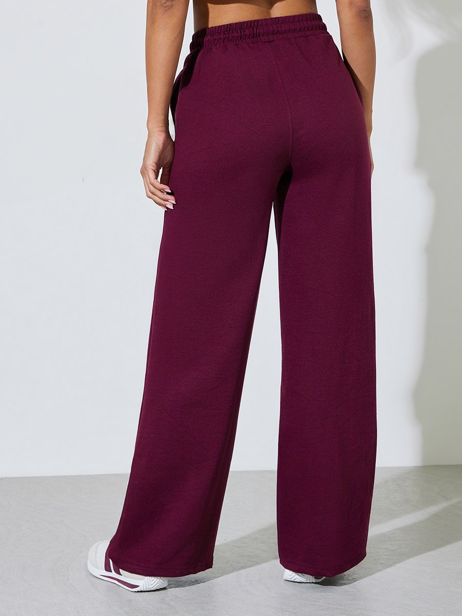 Burgundy Slogan Print Wide Leg Joggers