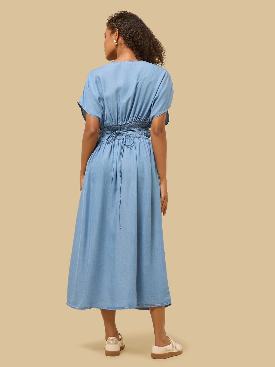Denim Dress with V Neck
