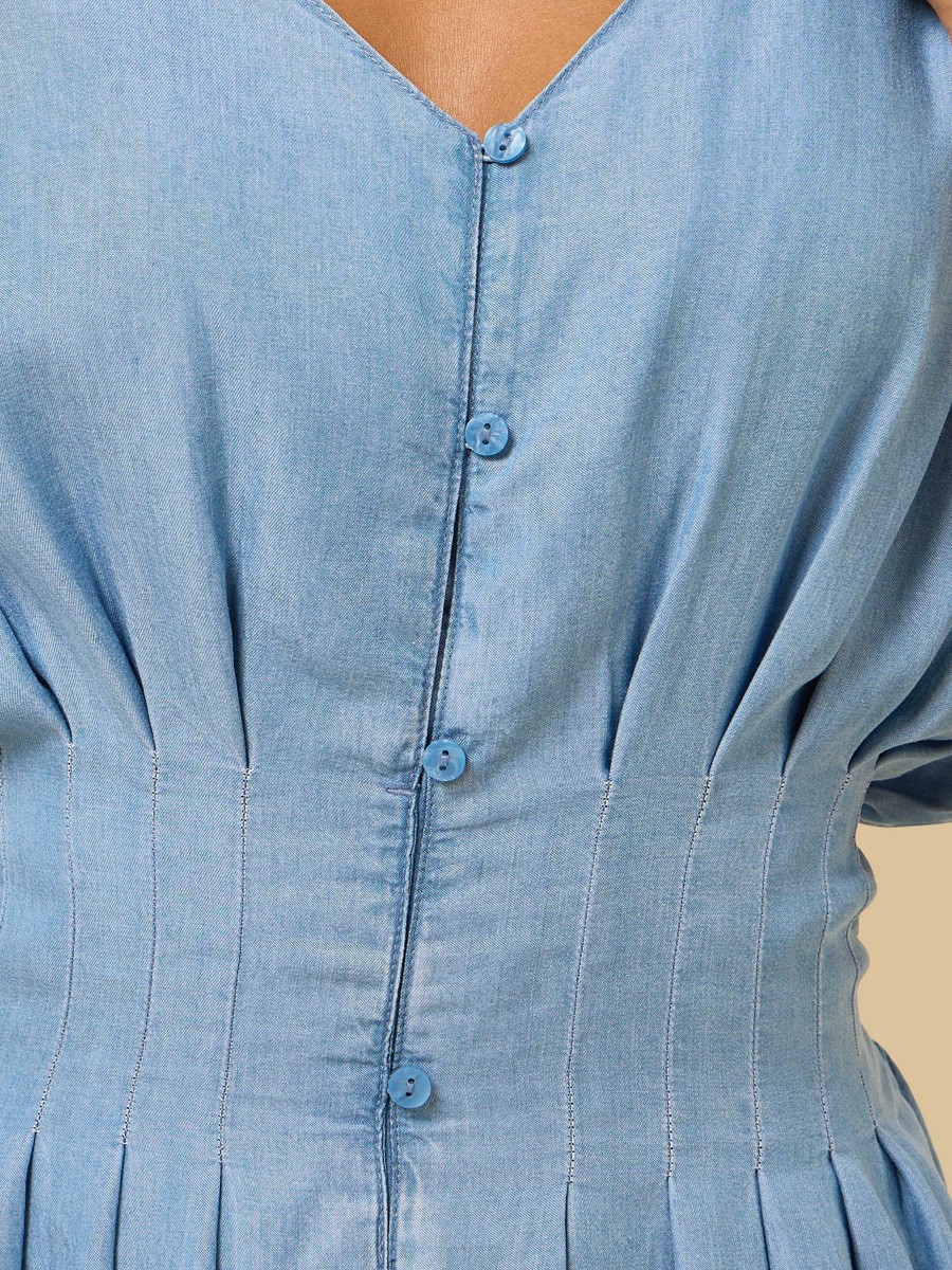 Denim Dress with V Neck