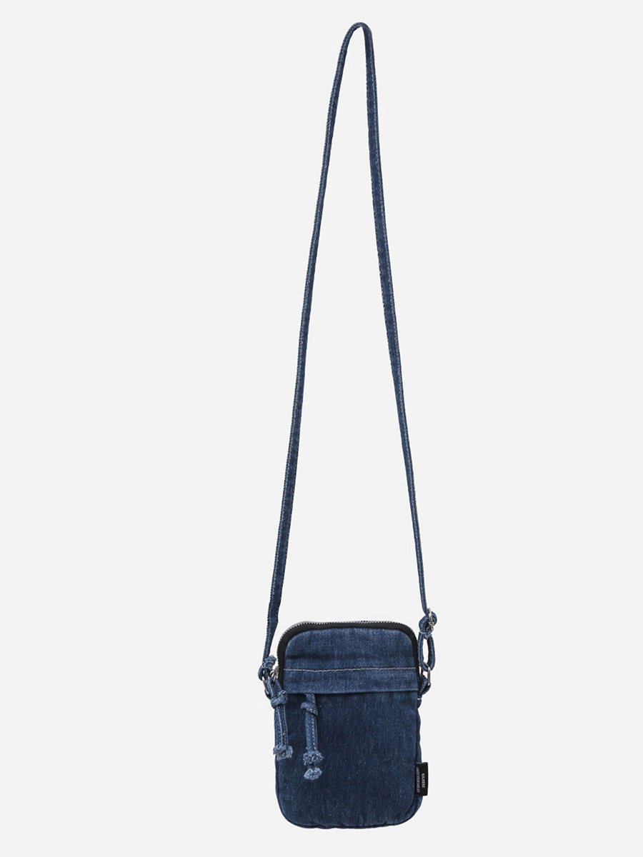 Dark Blue Denim Crossbody Bag with Zip