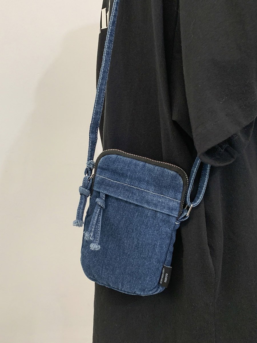 Dark Blue Denim Crossbody Bag with Zip