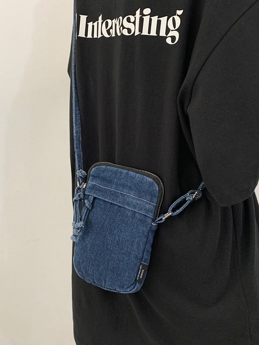 Dark Blue Denim Crossbody Bag with Zip