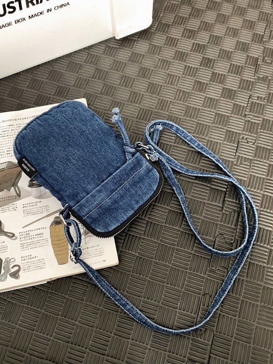 Dark Blue Denim Crossbody Bag with Zip
