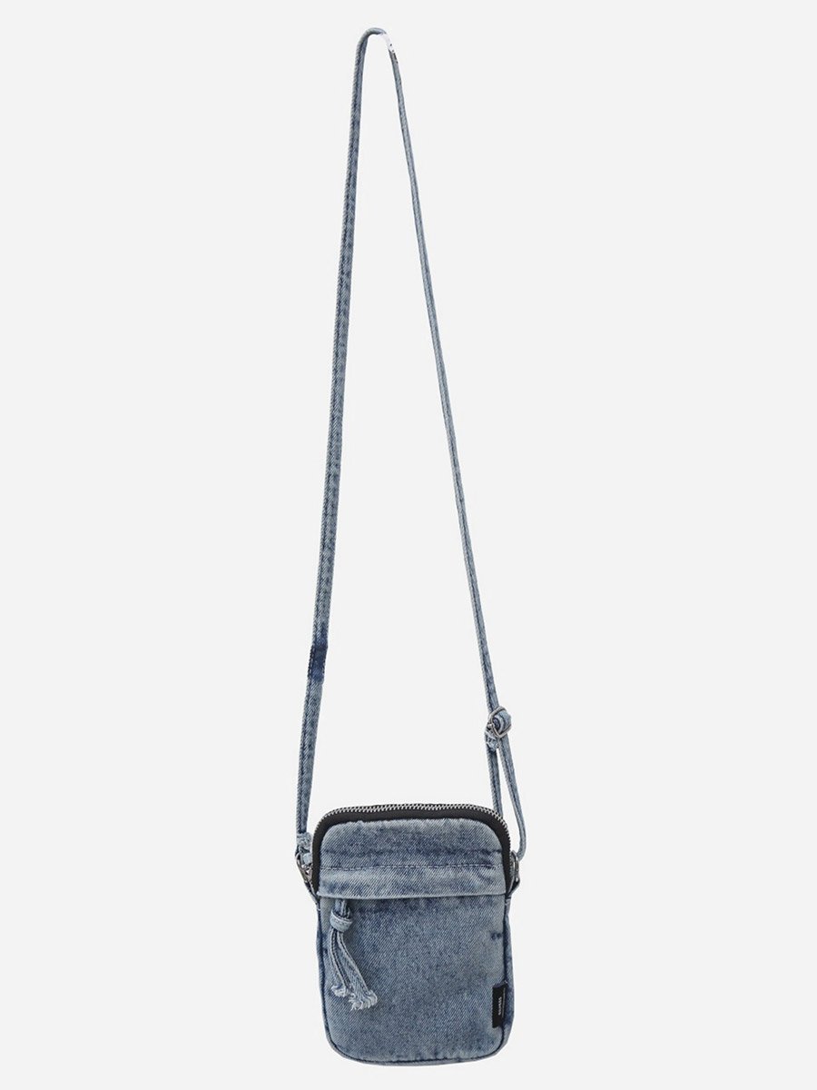 Blue Denim Crossbody Bag with Zip