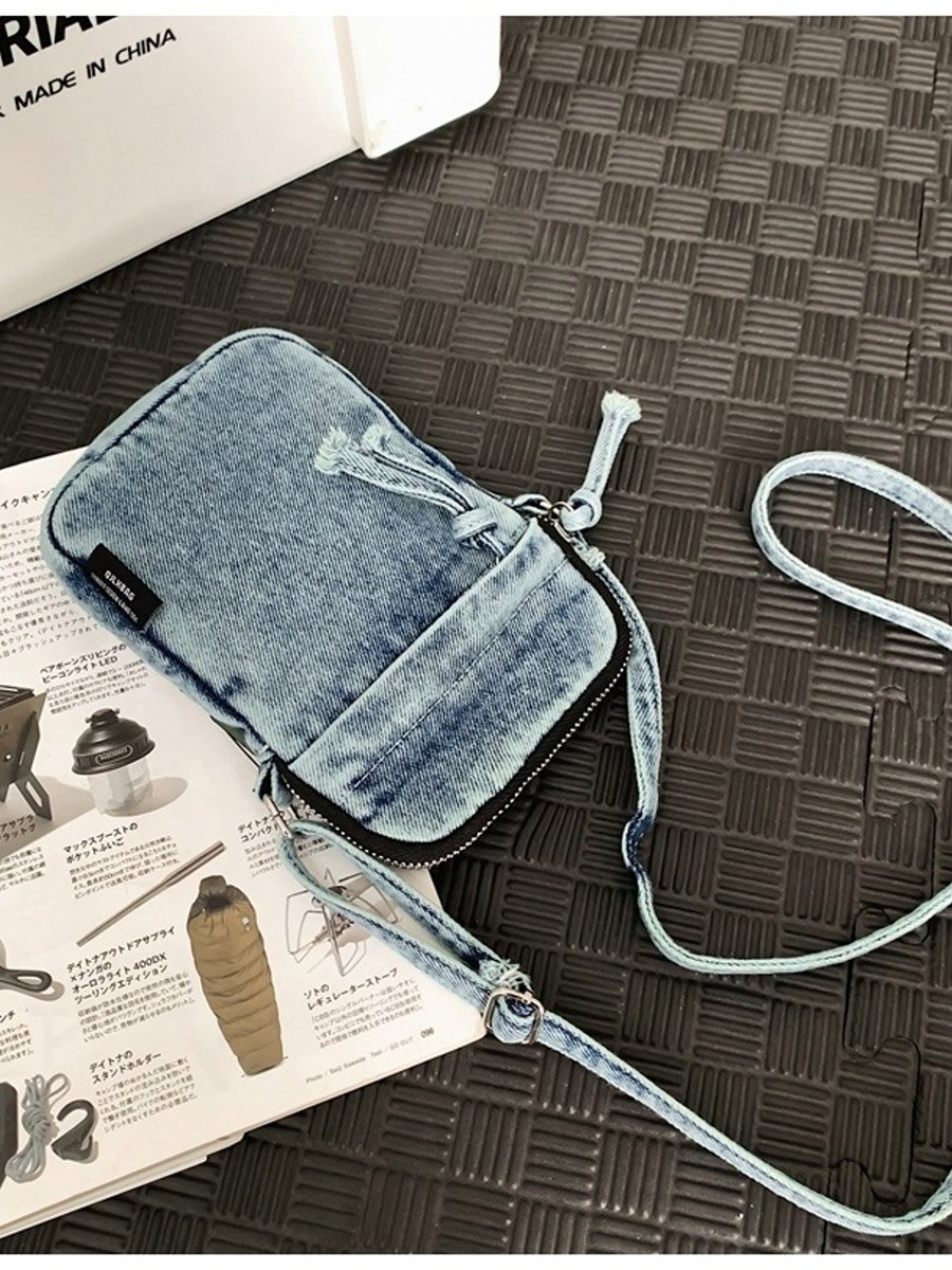 Blue Denim Crossbody Bag with Zip