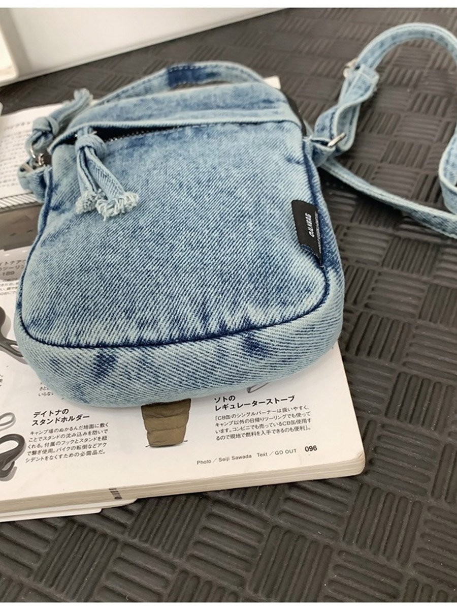 Blue Denim Crossbody Bag with Zip
