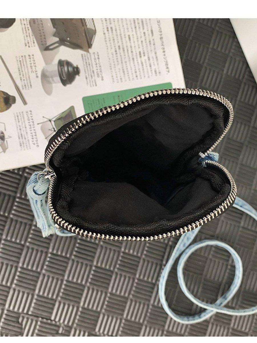 Blue Denim Crossbody Bag with Zip