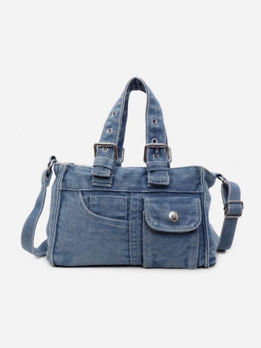 Blue Denim Handbag with Flap Pocket