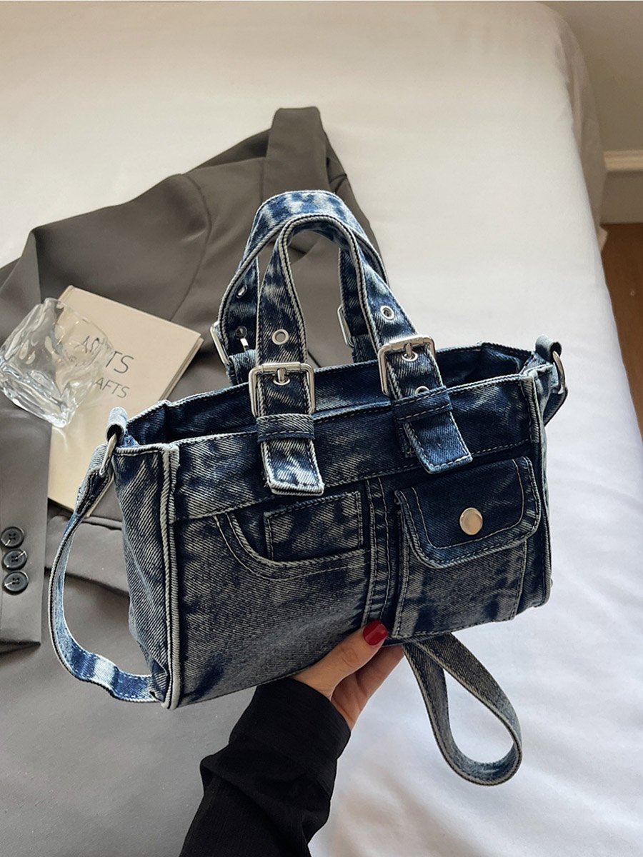 Blue Denim Handbag with Flap Pocket