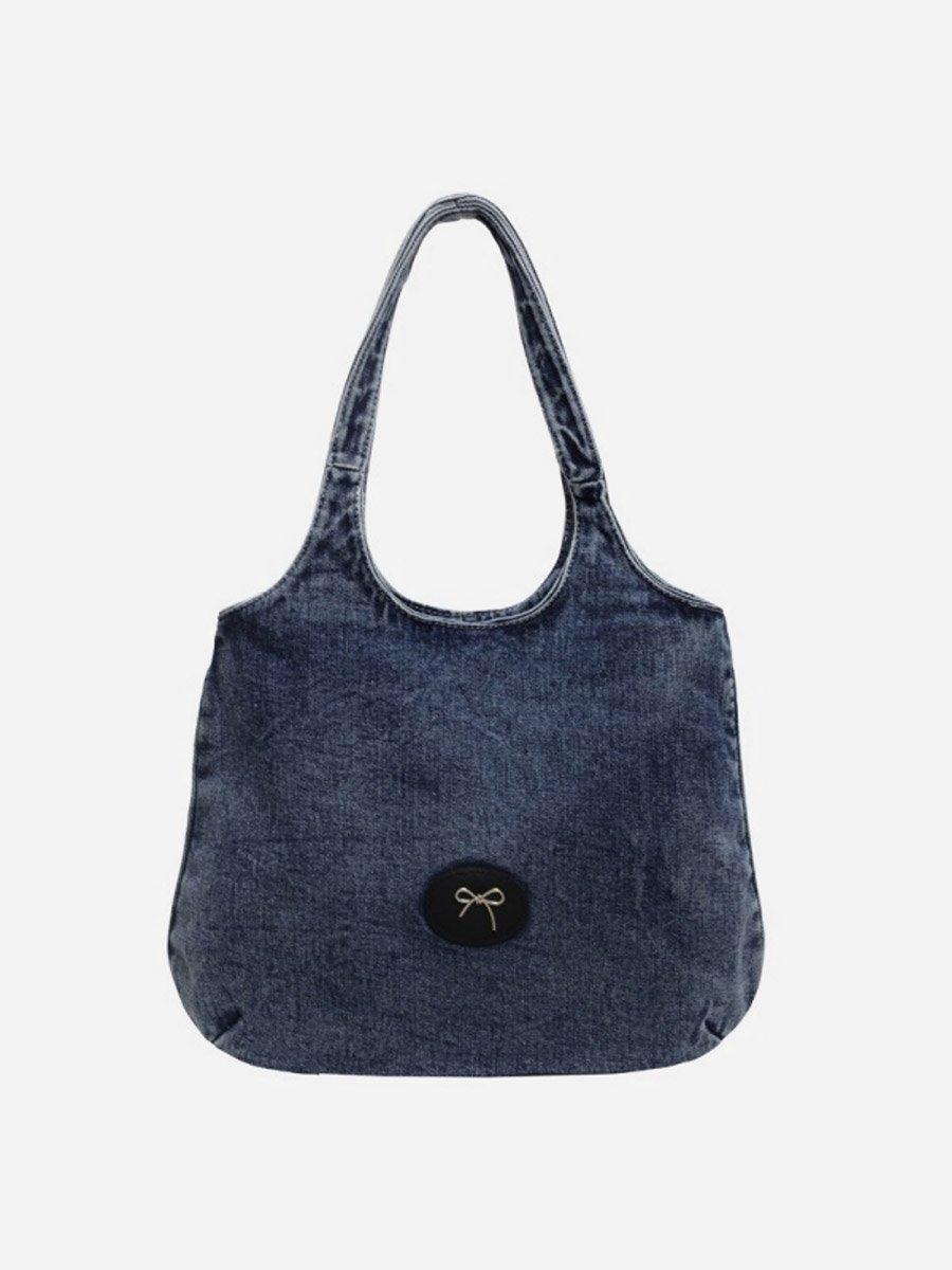 Blue Badge Detail Denim Tote Bag