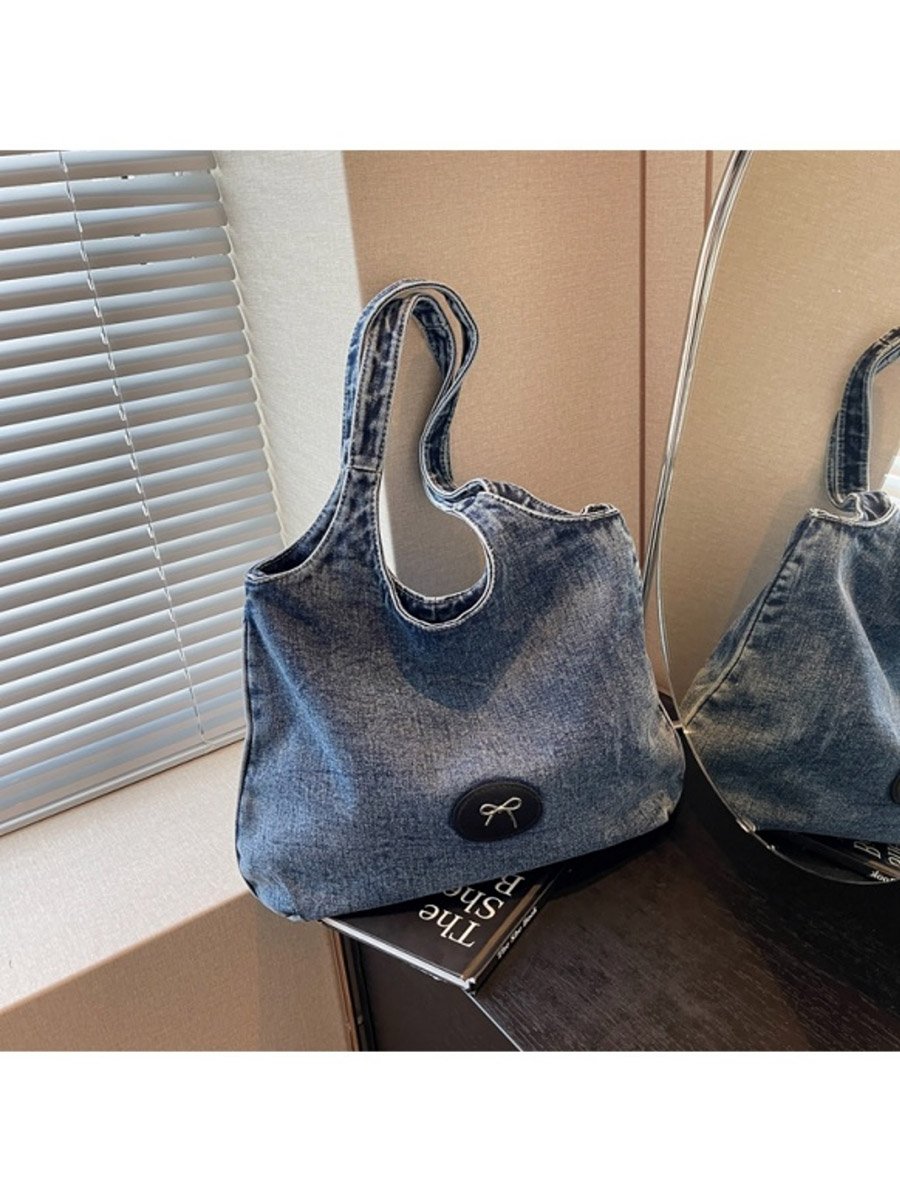 Blue Badge Detail Denim Tote Bag