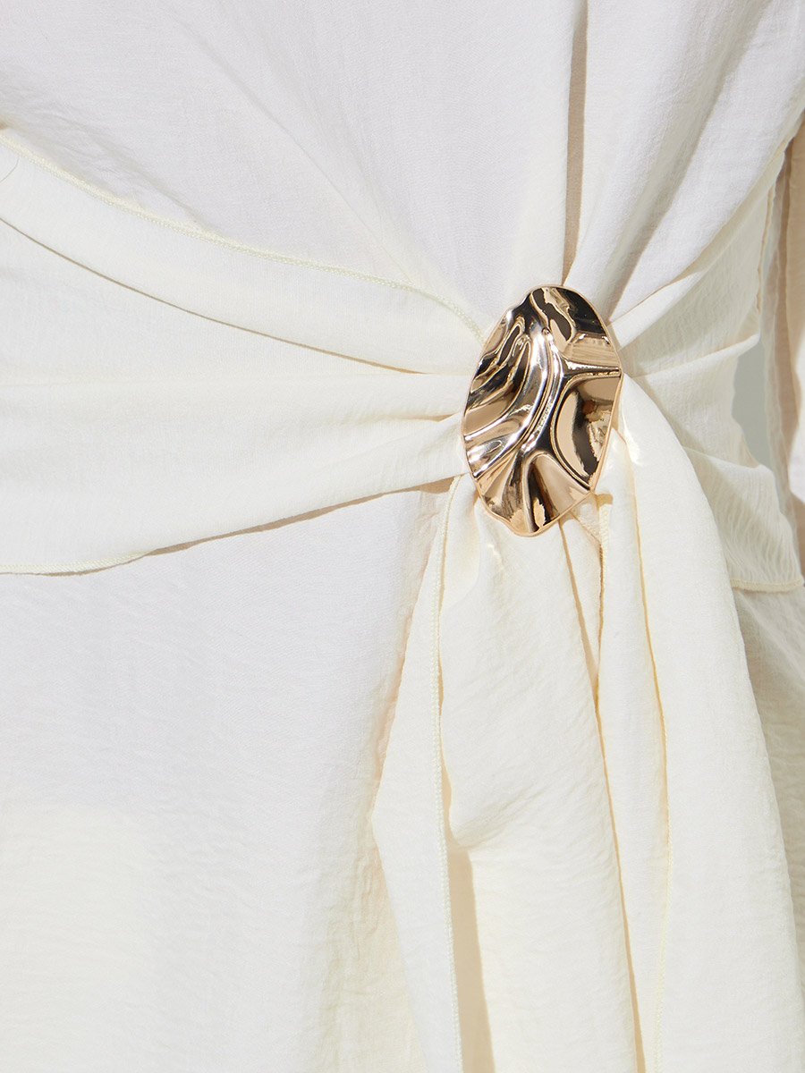 Off White Wrap Front Blouse and Pants Co-ord Set