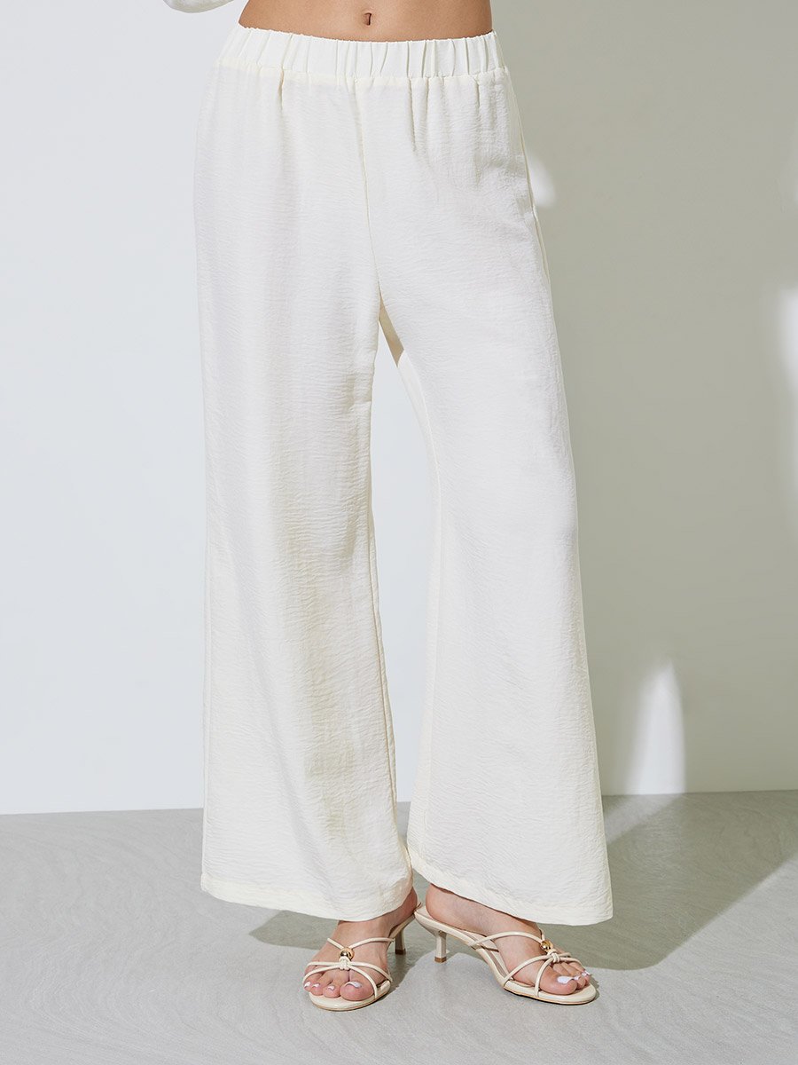 Off White Wrap Front Blouse and Pants Co-ord Set