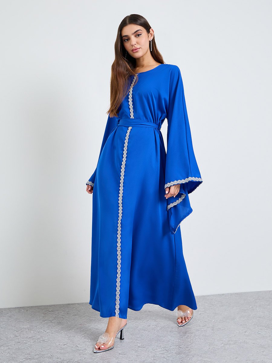 Blue Embroidered Long Sleeves Kaftan