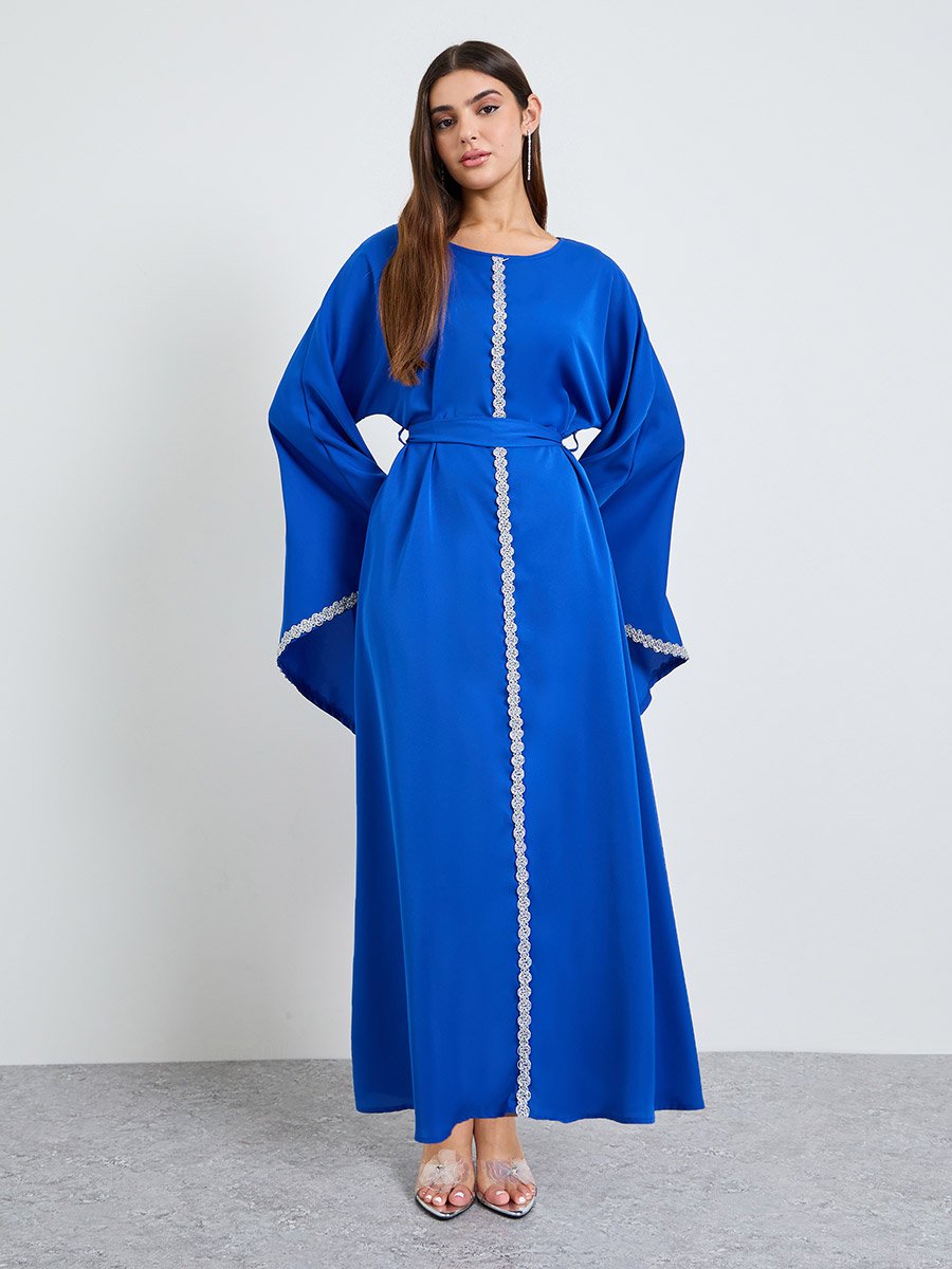 Blue Embroidered Long Sleeves Kaftan