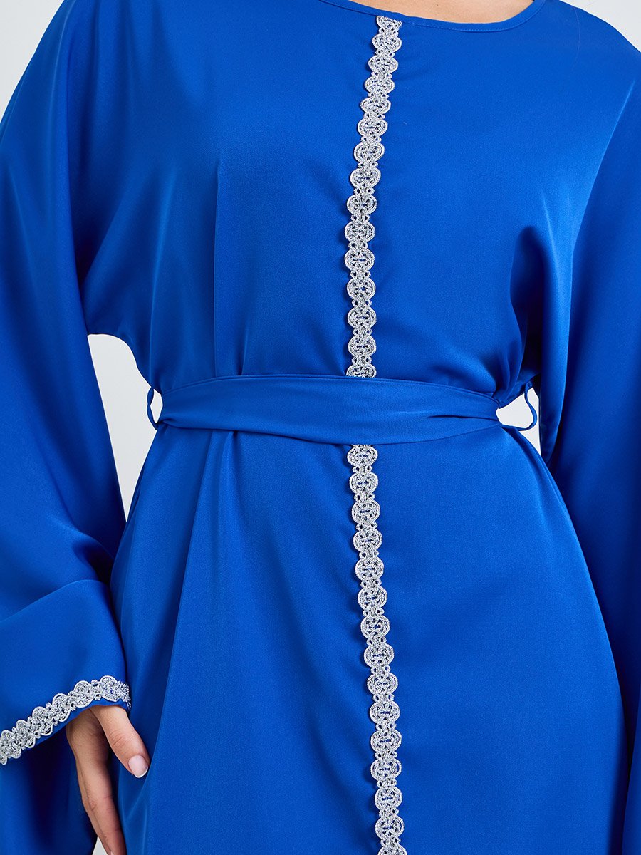 Blue Embroidered Long Sleeves Kaftan