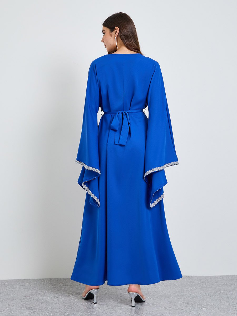 Blue Embroidered Long Sleeves Kaftan