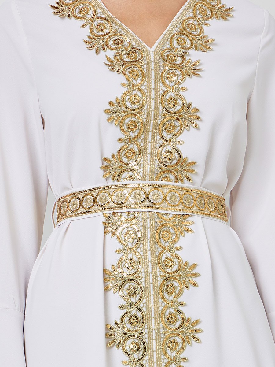 White Gold Embroidery A-Line Maxi Kaftan