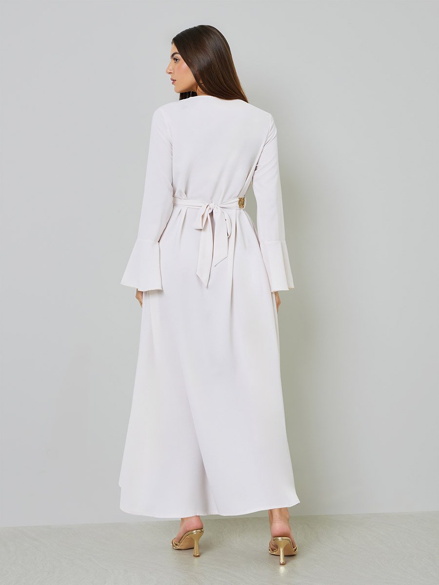 White Gold Embroidery A-Line Maxi Kaftan