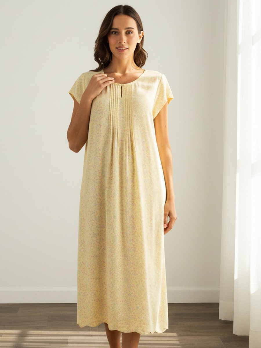 Floral Print Pintuck Detail Night Dress