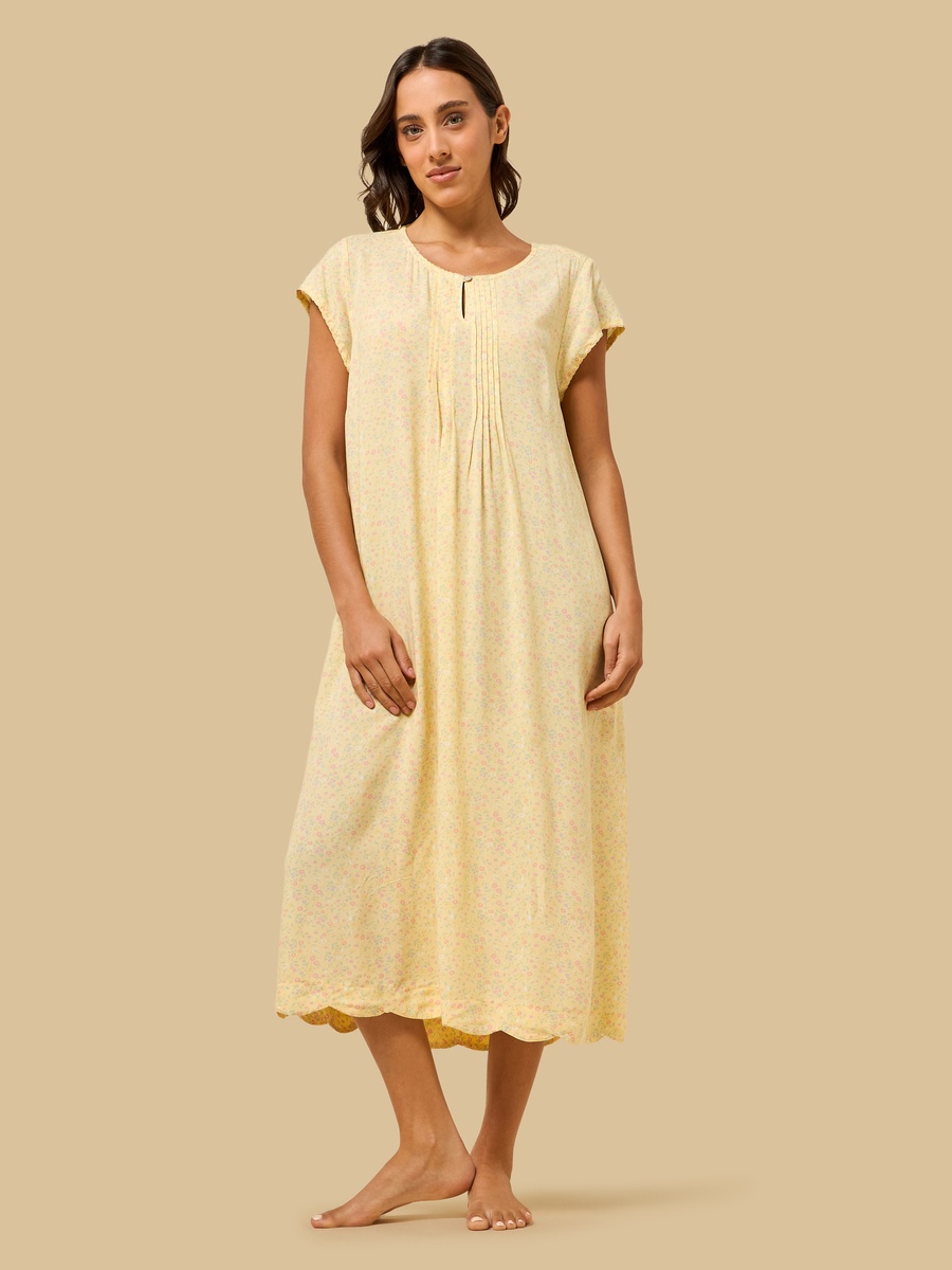 Floral Print Pintuck Detail Night Dress