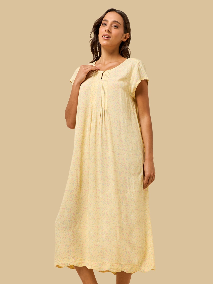 Floral Print Pintuck Detail Night Dress