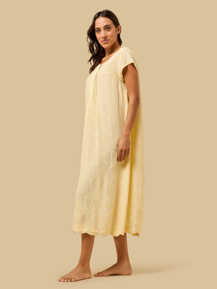Floral Print Pintuck Detail Night Dress