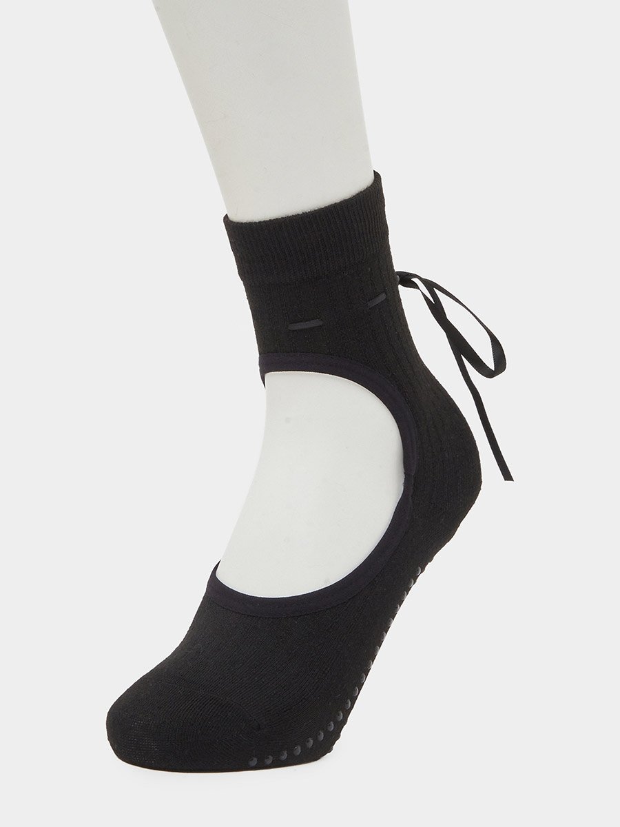 Rib Texture Silicon Pad Lace Yoga Socks