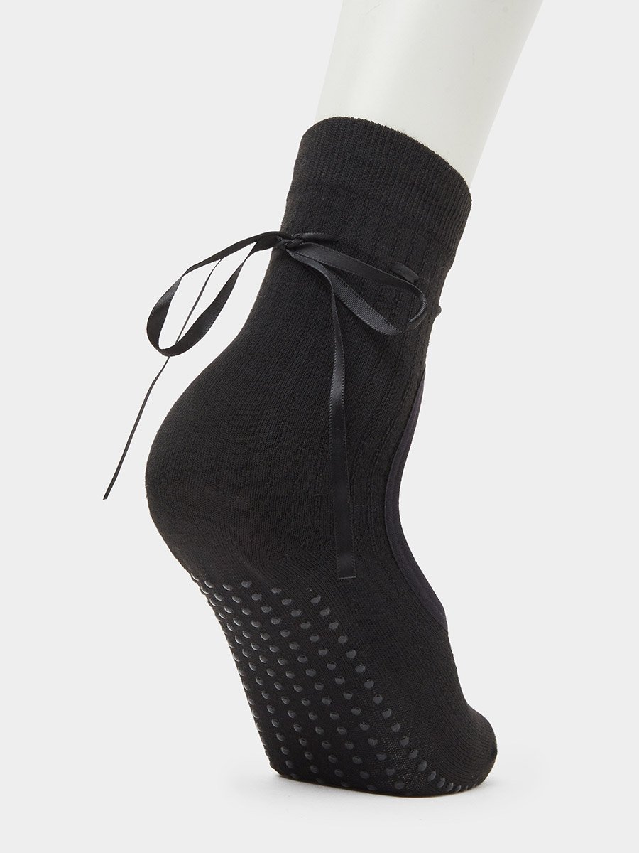 Rib Texture Silicon Pad Lace Yoga Socks