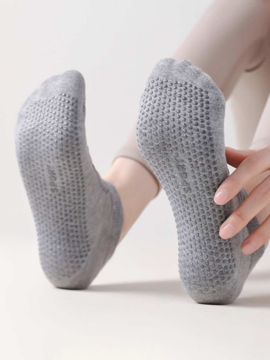 Grey Thin Cross Over Straps Silicon Pad No Show Yoga Socks