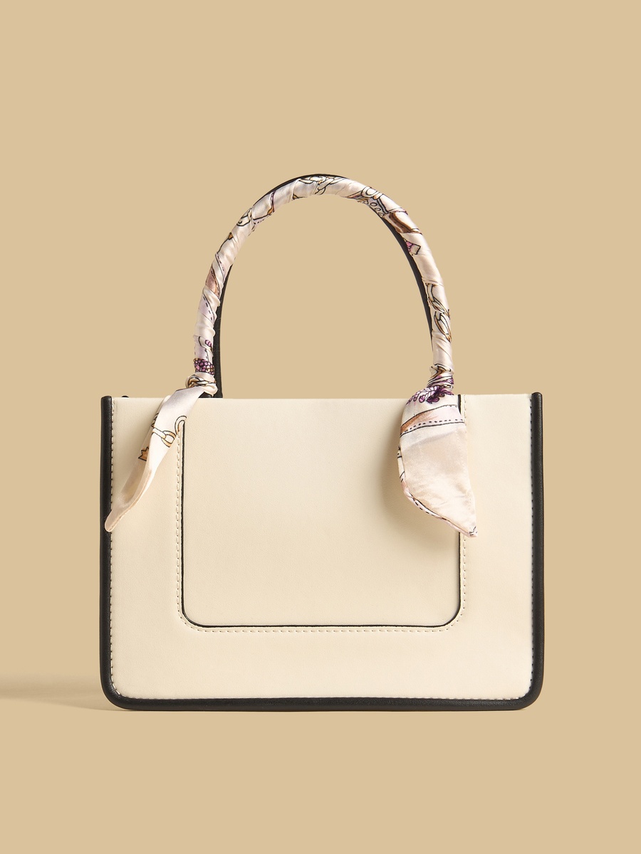 Structured Tote Bag with Scarf Trim