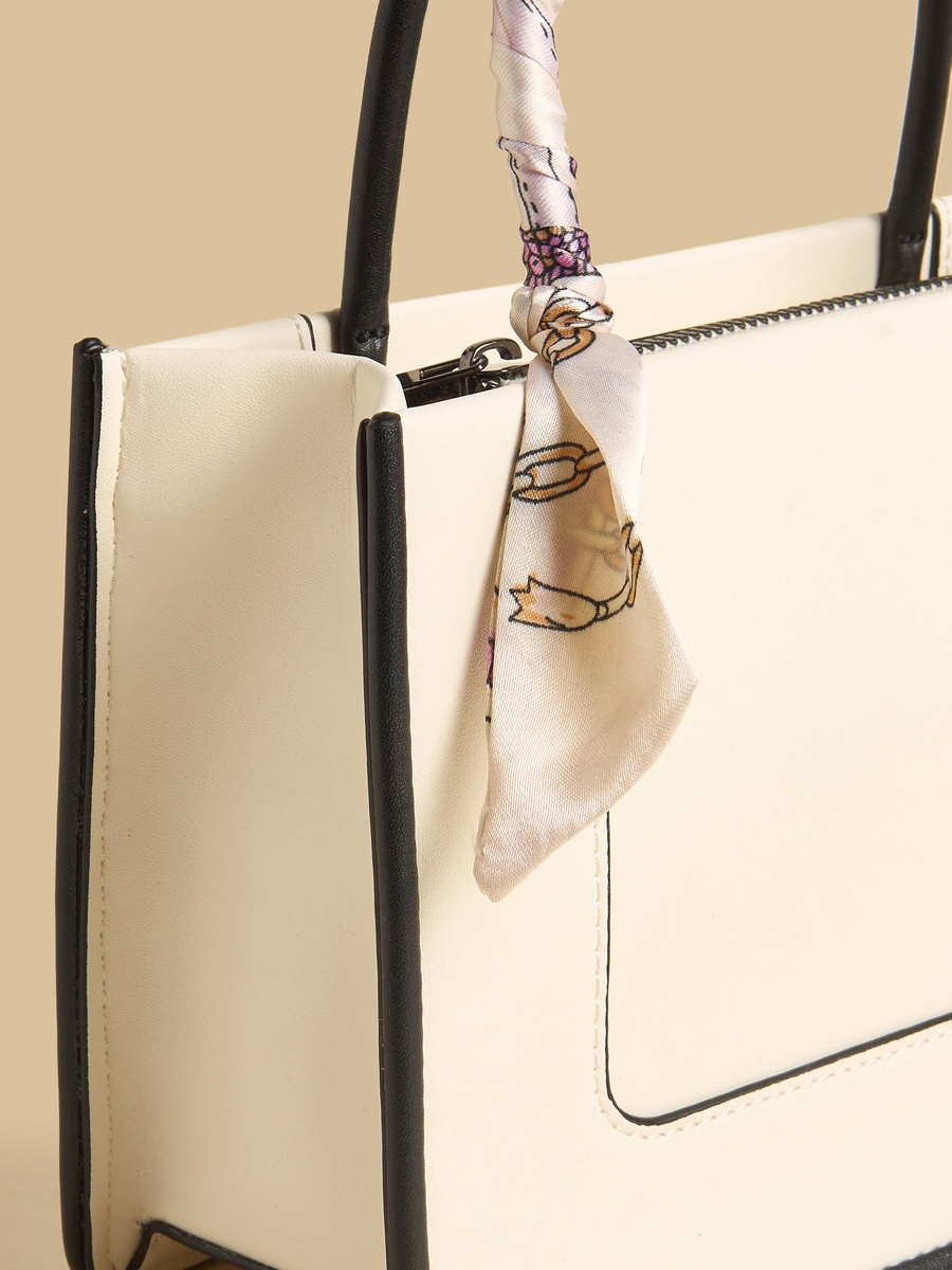 Structured Tote Bag with Scarf Trim