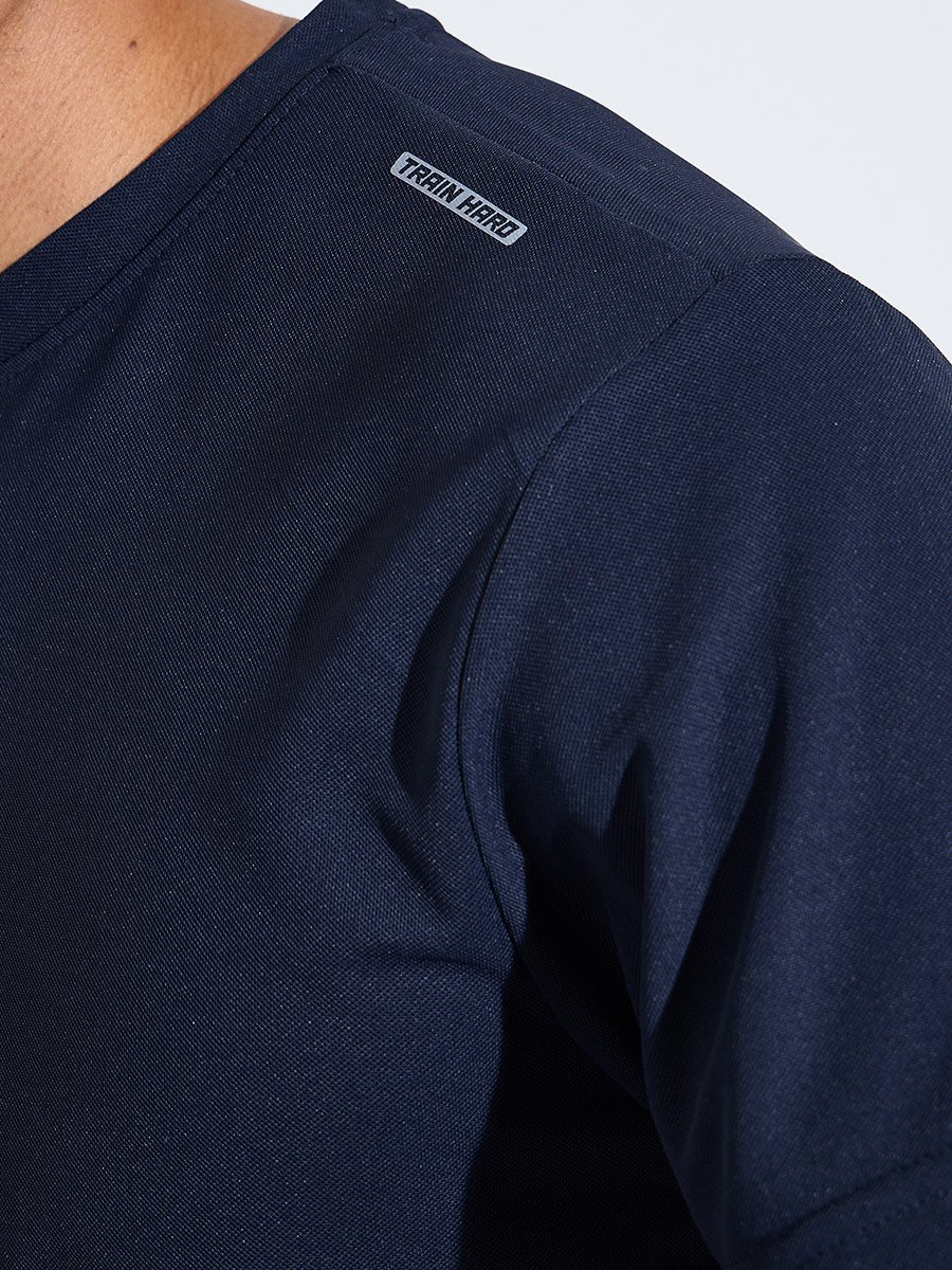 Navy Blue Solid Round Neck Short Sleeves Regular Fit Active T-Shirt