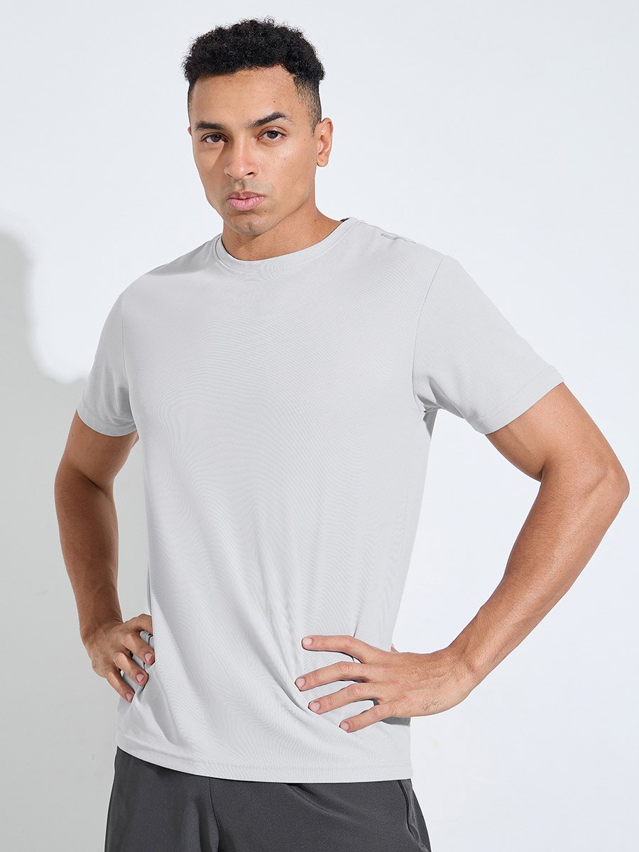 White Solid Round Neck Short Sleeves Regular Fit Active T-Shirt