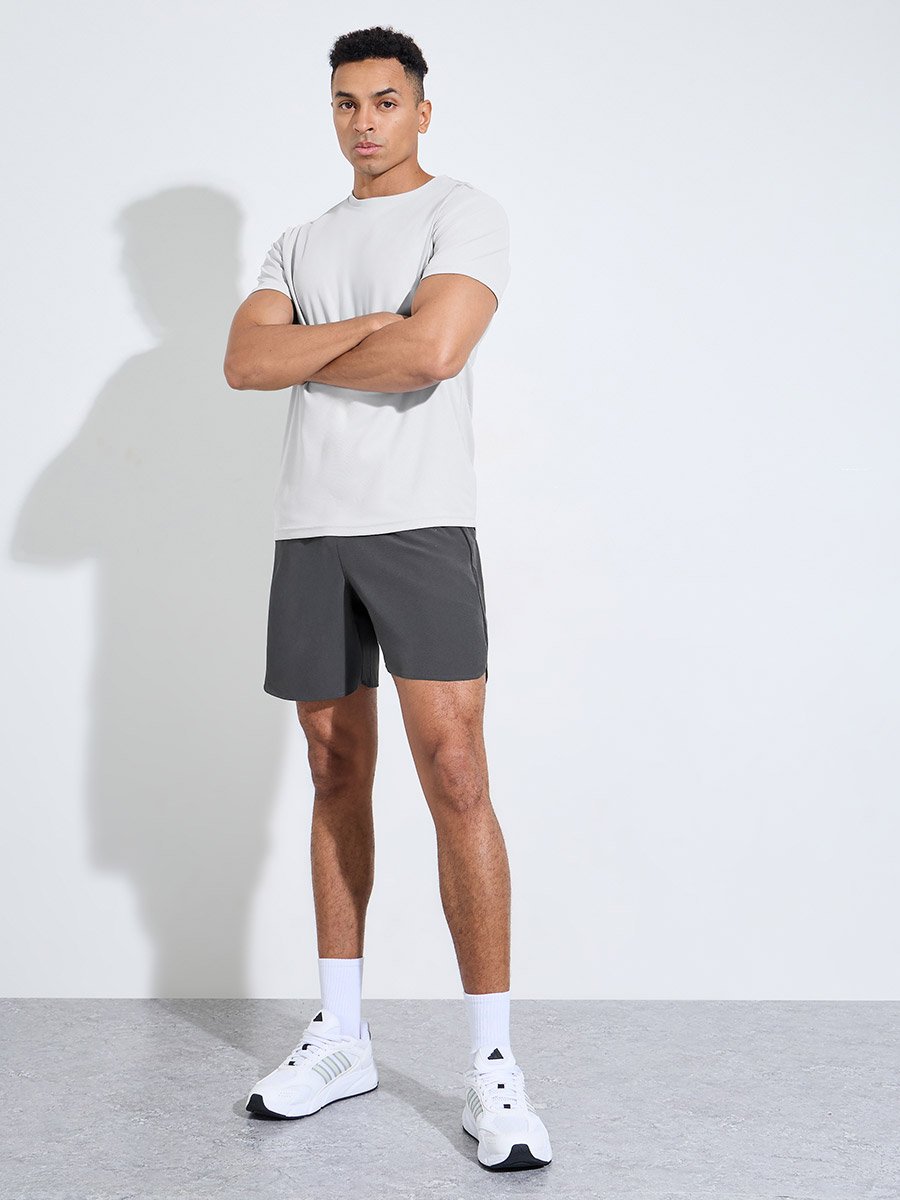 White Solid Round Neck Short Sleeves Regular Fit Active T-Shirt