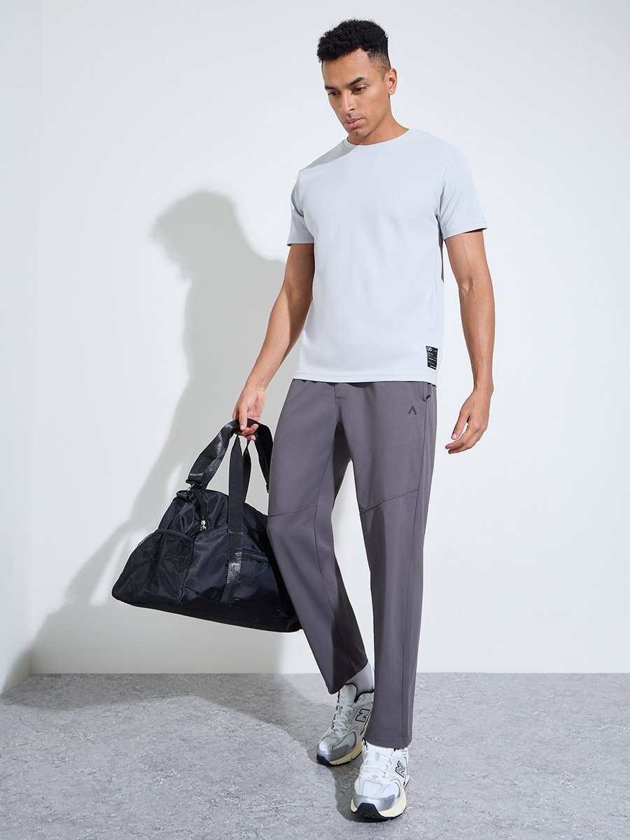 Grey Solid Patchwork Detail Regular Fit Active T-Shirt 