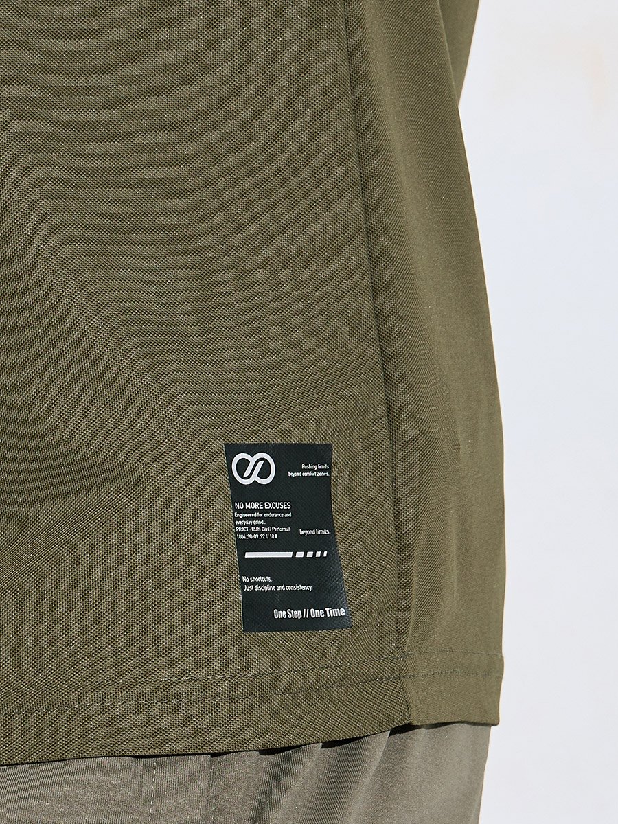 Olive Solid Patchwork Detail Regular Fit Active T-Shirt 