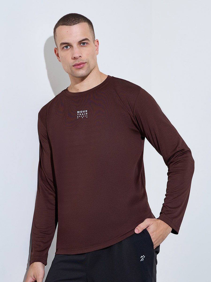 Men Brown Long Sleeve Running T-Shirt