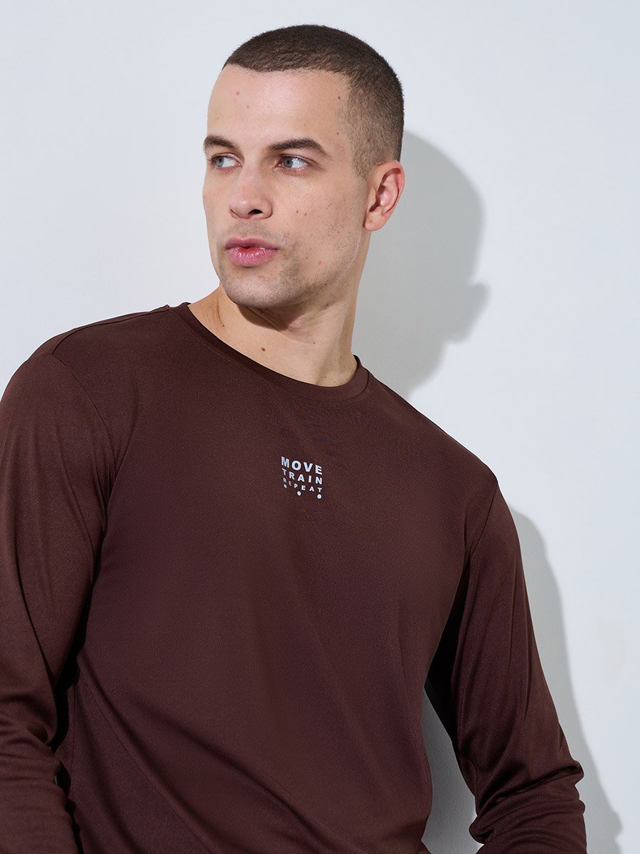 Men Brown Long Sleeve Running T-Shirt