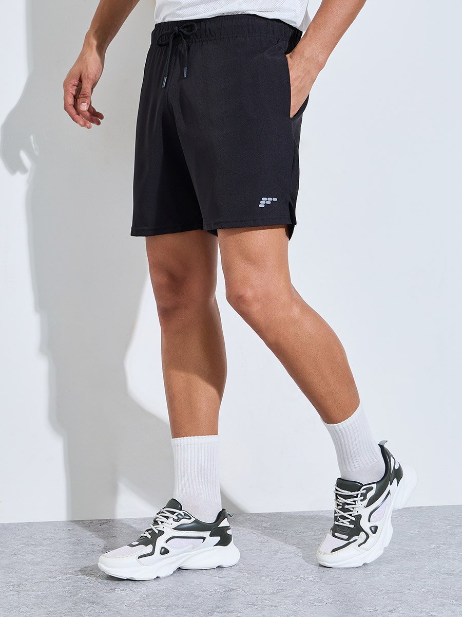 Men Black Running Shorts with Side Slit