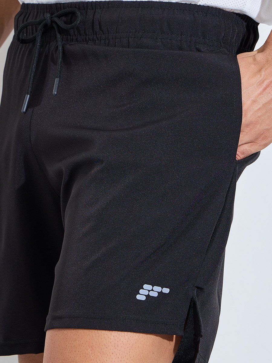 Men Black Running Shorts with Side Slit