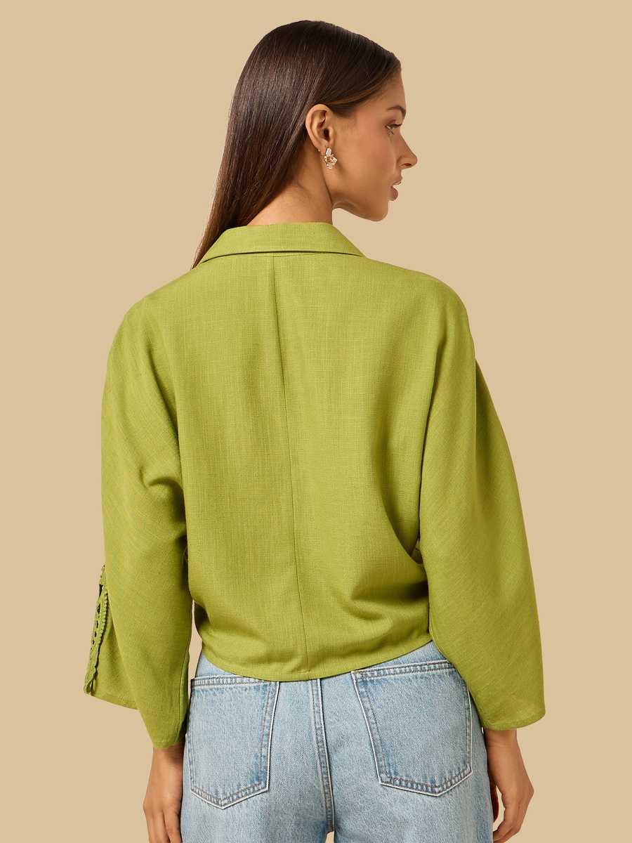Linen Blend Top with Tie-Up Detail