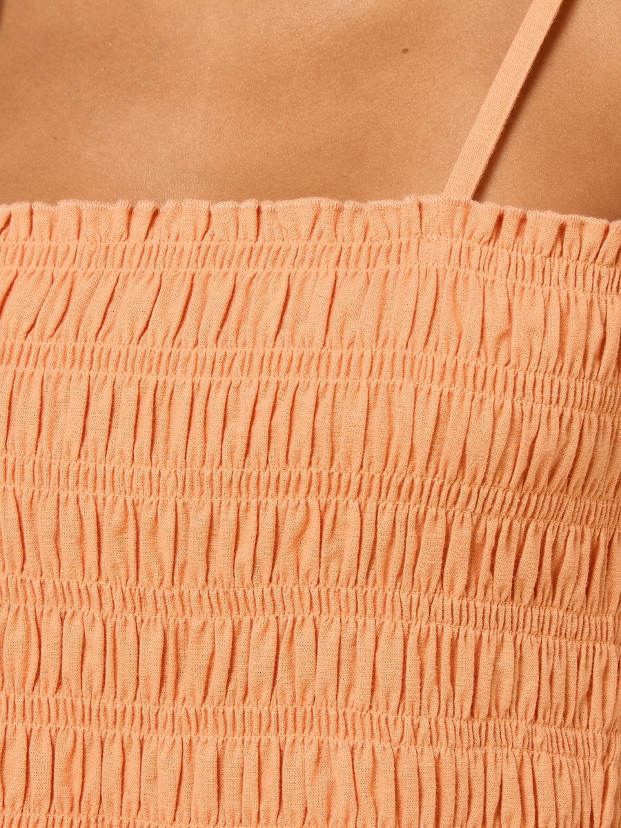 Smocked Strappy Linen Blend Top