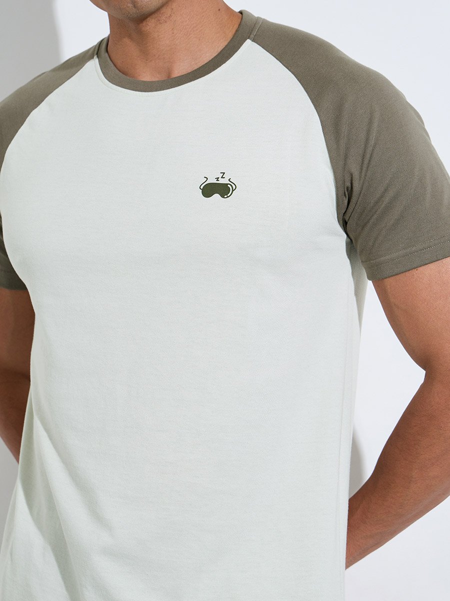 Olive Color Block Raglan Sleeves T-Shirt and Shorts Pyjama Set