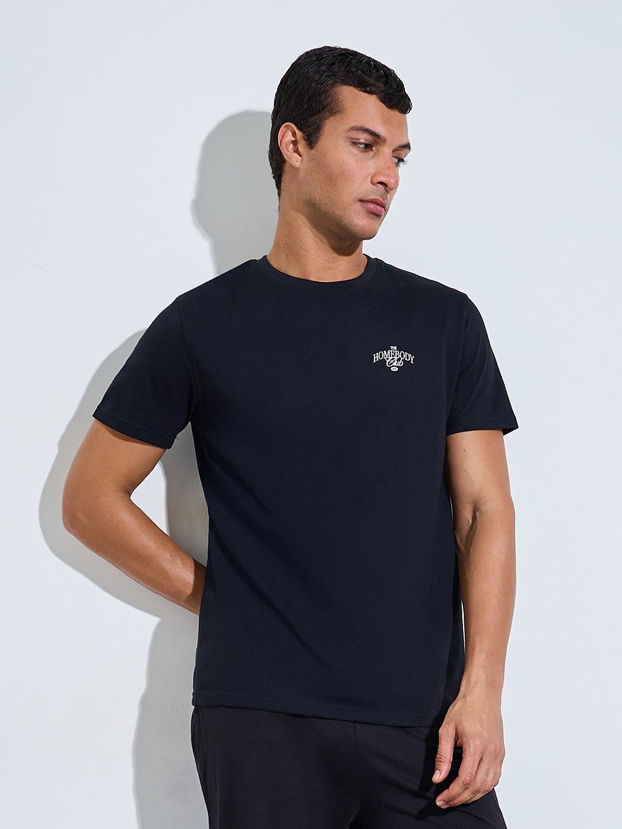 Men Black Graphic Print Relaxed Fit Pyjama Set