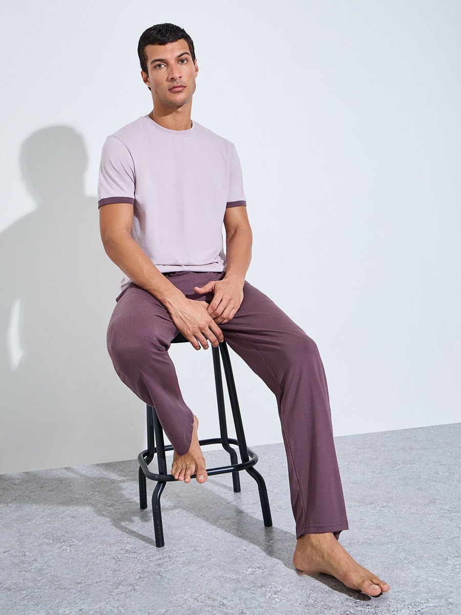 Purple Short Sleeves T-Shirt and Pants Relaxed Fit Pyjama Set