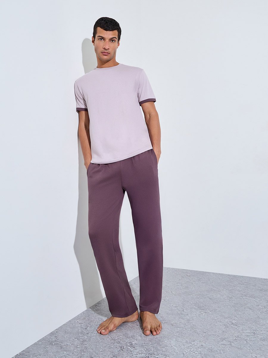 Purple Short Sleeves T-Shirt and Pants Relaxed Fit Pyjama Set